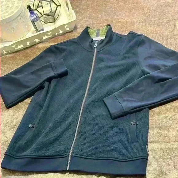 Ted Baker London Men's Soft Funnel Neck Sweater Jacket Full Zip-Size 4 Navy